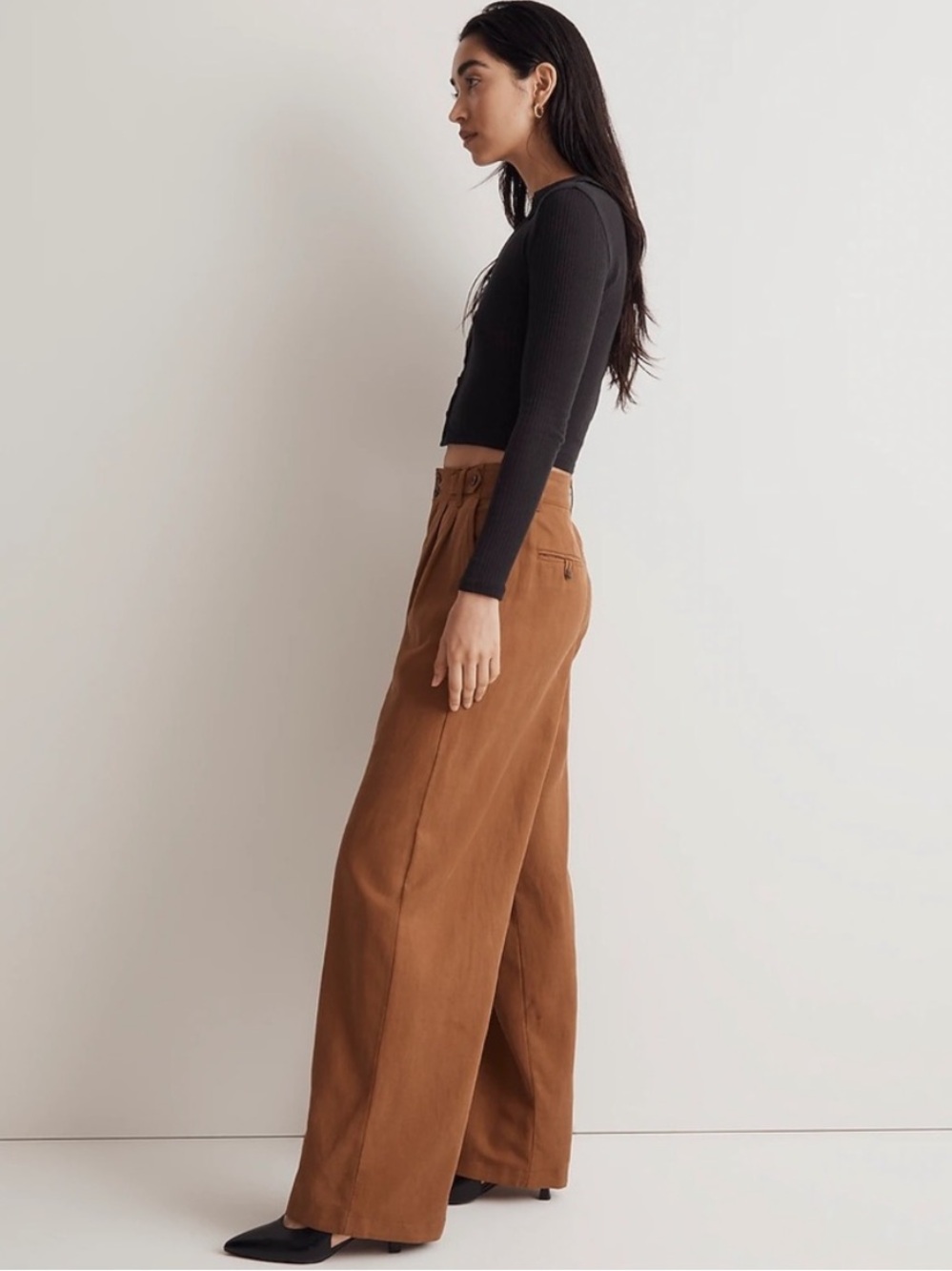 Madewell Harlow High Rise Wide Leg Trouser Pants in Acorn / Warm Brown Size 4 - Picture 3 of 16